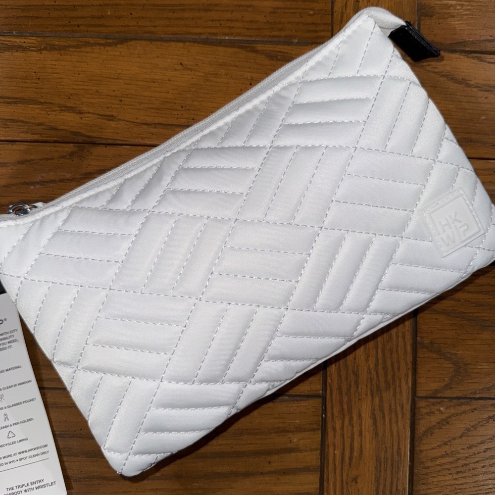 Crossbody Purse Triple Entry With Wristlet White Quilted Straps NWT